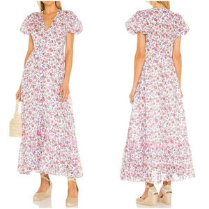LoveShackFancy White Pink Briony Floral Maxi Dress $655
